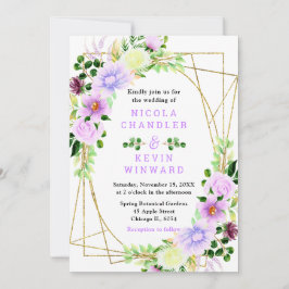 Spring Purple Flowers with Foliage Wedding Inbjudningar