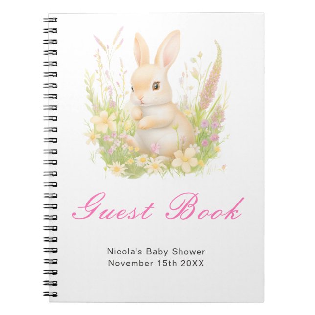 Spring Rabbit Baby Shower Guest Book Anteckningsbok (Framsidan)
