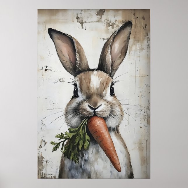 Spring Rabbit Carrot Print, Easter Bunny Poster (Framsidan)