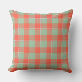 Spring Rain and Persimmon Plaid Green Apricot Kudde