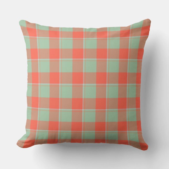 Spring Rain and Persimmon Plaid Green Apricot Kudde (Framsida)