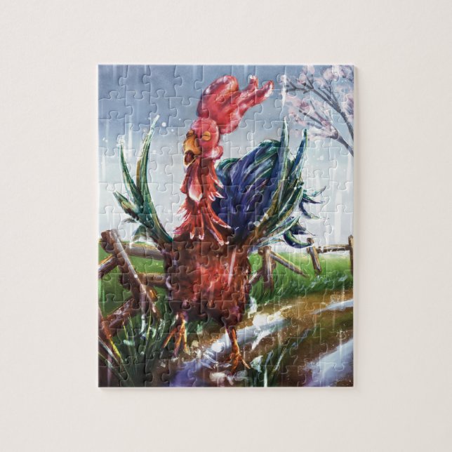 Spring Rain Rooster Illustration Jigsaw Puzzle Pussel (Vertikal)