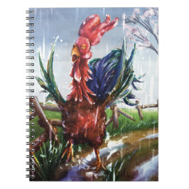 Spring Rain Rooster Illustration Spiral Notebook Anteckningsbok
