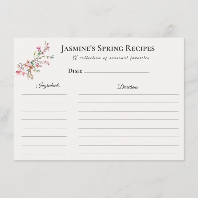 Spring Recipe Card – Watercolor Blossoms Meddelande (Framsida)