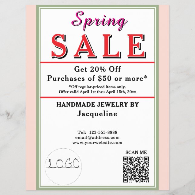 Spring Sale Blush Pink Sage Green BACKSIDE Heart Reklamblad (Framsidan)