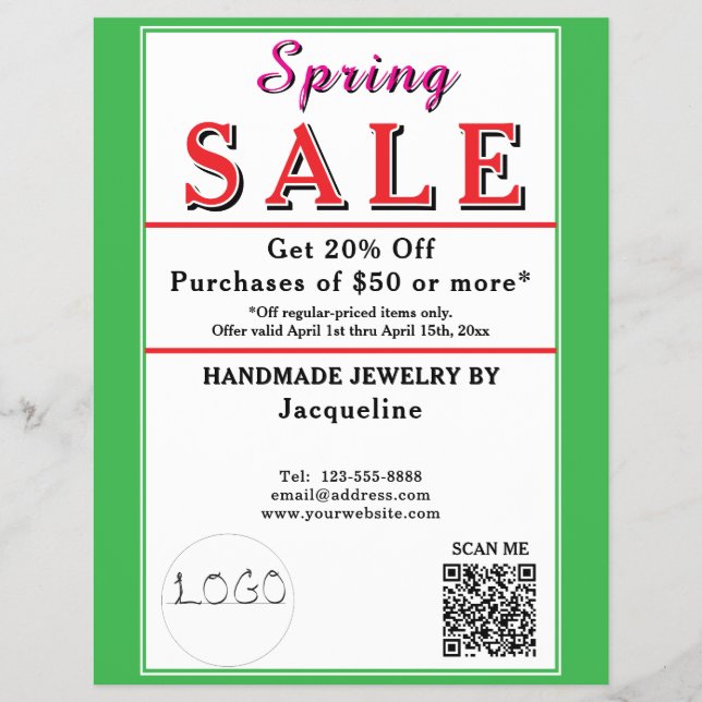 Spring Sale Jewelry Green White Heart Reklamblad (Framsidan)