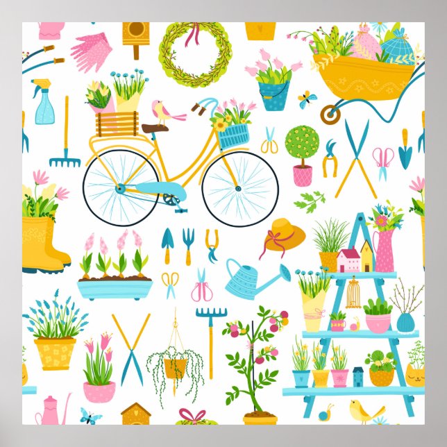 Spring seamless pattern in simple hand-drawn carto poster (Framsidan)