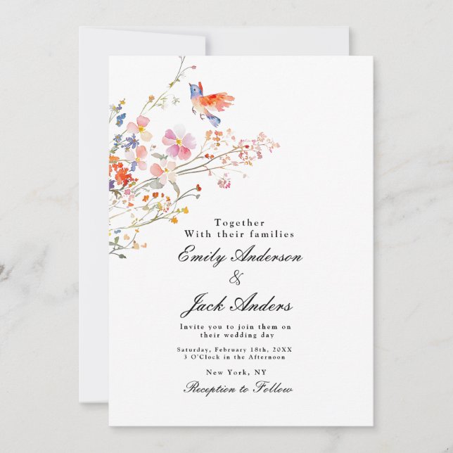 spring simple hand drawn Floral elegant wedding Inbjudningar (Framsida)