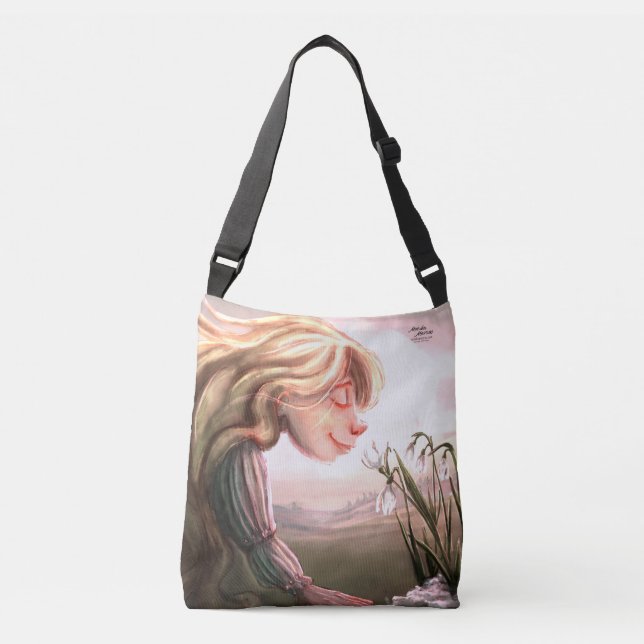 Spring Snowdrop Girl Illustration Crossbody Bag Axelväska (Framsida)