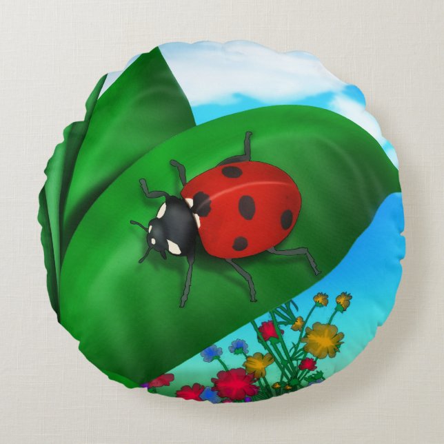 Spring Time Lady Bug Rund Kudde (Framsidan)