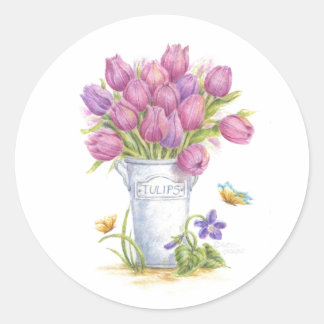Spring Tulip Pail Stickers Runt Klistermärke