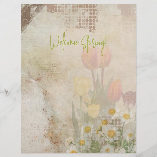 Spring Tulips Distressed Scrapbook Paper Brevhuvud (Framsida)