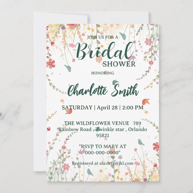 Spring Watercolor Birds Floral Wildflower Name Julkort (Framsida)