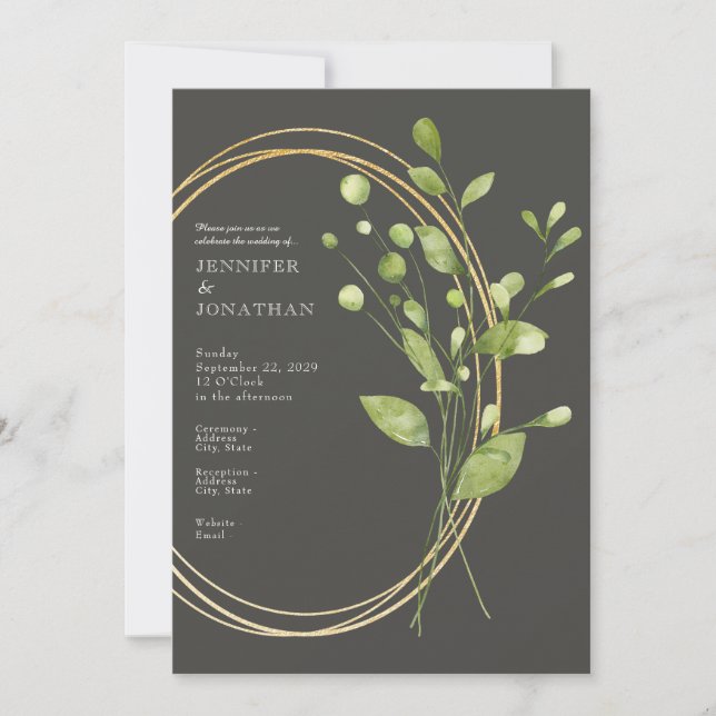 Spring Watercolor Green Leaves Wedding Invitation Inbjudningar (Framsida)