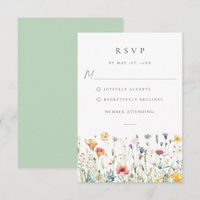 Spring Wildflower Field Wedding RSVP Card OSA Kort (Fram/baksida)