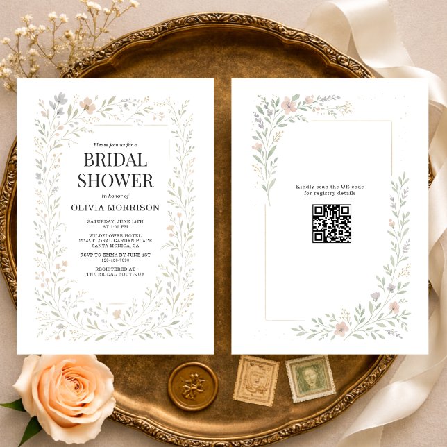 Spring Wildflower Garden QR Code Bridal Shower Inbjudningar (Skapare uppladdad)