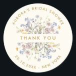 Spring Wildflower Meadow Bridal shower thank you Runt Klistermärke<br><div class="desc">Capture the beauty of nature on your special day with our exquisite wildflower watercolor bridal shower thank you sticker. Elegant, unique, and blooming with love. Use the text fields to personalize your design with your own wording and details. If you want to change the font style, color or text placement,...</div>