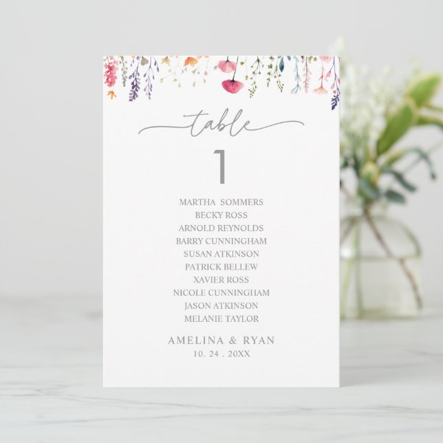  Spring Wildflower Table Number 1 Seating Chart Inbjudningar (Stående Fram)