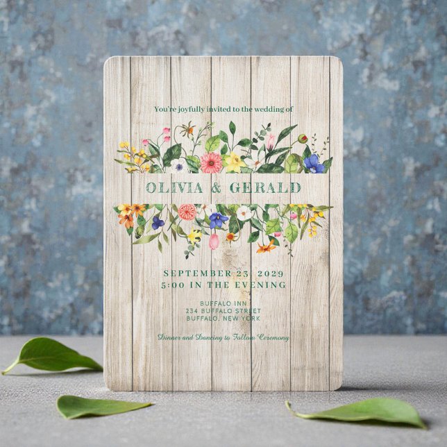 Spring Wildflowers on Wood Wedding Invitation  Inbjudningar (Skapare uppladdad)
