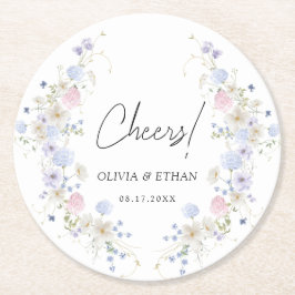 Spring Wildflowers Purple Pink Wedding Cheers Underlägg Papper Rund