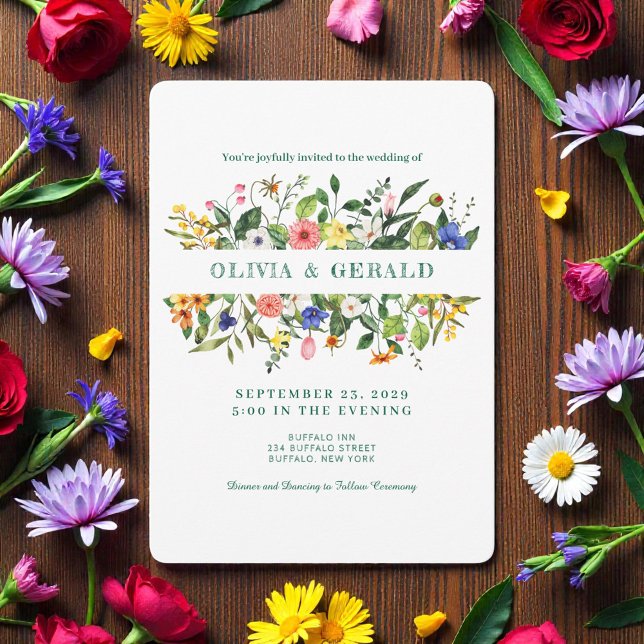 Spring Wildflowers Watercolor Wedding Invitation  Inbjudningar (Skapare uppladdad)