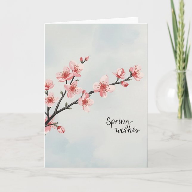 Spring Wishes – Cherry Blossom Greeting Card Kort (Framsida)