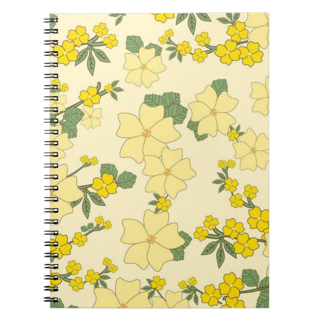 Spring Yellow Floral Pattern Anteckningsbok (Framsidan)