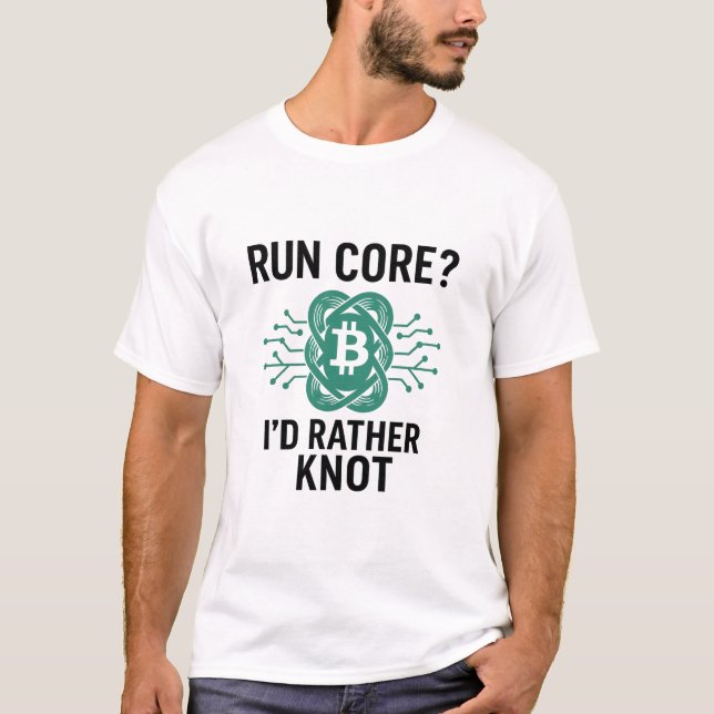 Springa Core? Snarare Knot - Bitcoin Knots nod T Shirt (Framsida)