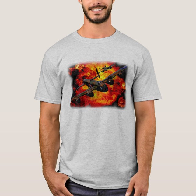 Springa för Lancaster bombplanbombning Tee Shirt (Framsida)