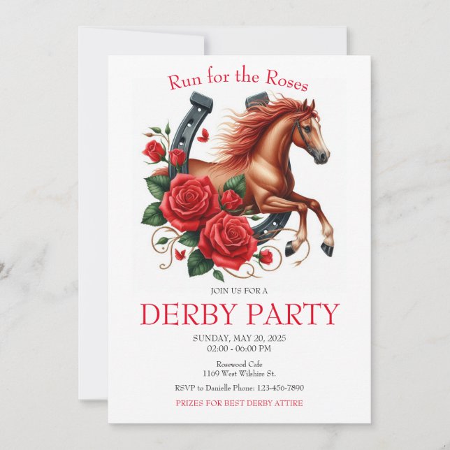 Springa för Ro Tävling Horse Derby Party Inbjudningar (Framsida)