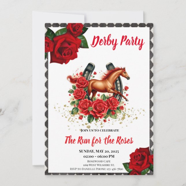 Springa för Ro Tävling Horse Derby Party Inbjudningar (Framsida)