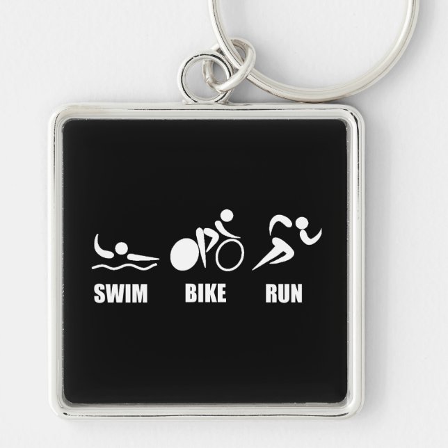 Springa för Triathlonsimmacykel Fyrkantig Silverfärgad Nyckelring (Framsidan)