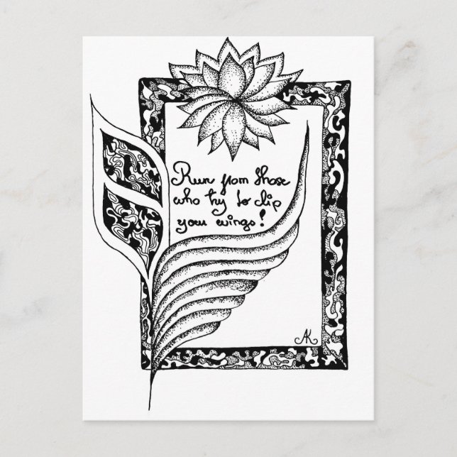 Springa från dem som försöker klippa vingar citat vykort (Framsida)