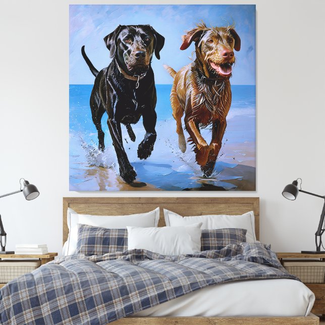 "Springa fritt, springa tillsammans" Strandens bäs Canvastryck (Insitu (sovrum))