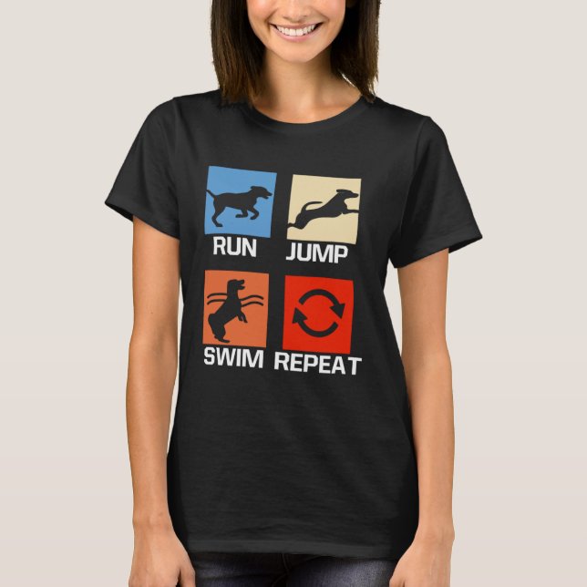 Springa-jump-Simma Upprepa träning Dock Dockningse T Shirt (Framsida)