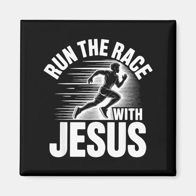 Springa Loppet Med Jesus Motiverande Citat  Magnet (Framsidan)