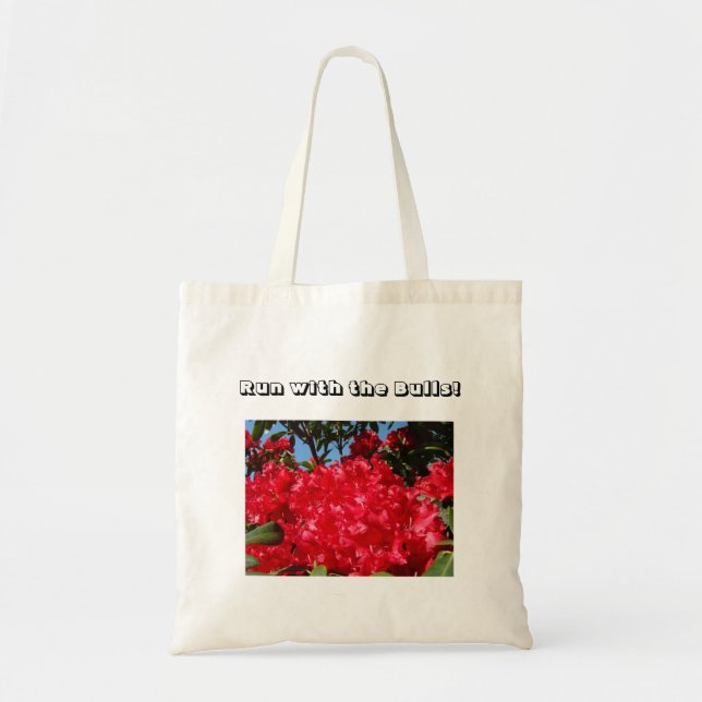 Springa med tjurar! Toteväska Röda Rhododendron Bl Tygkasse (Framsidan)