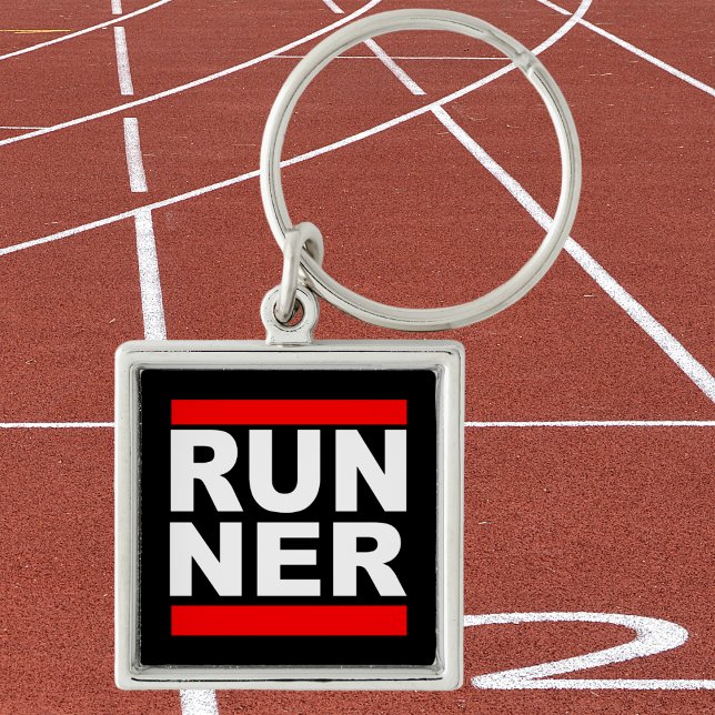 Springa Ner Funny Hip hop Running Satire Fyrkantig Silverfärgad Nyckelring (Unlock your potential with our sleek 'run-ner' keychain.)