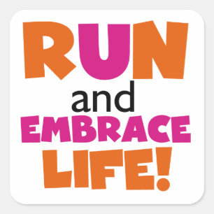 Springa och embrace Life Orange Rosa Fyrkantigt Klistermärke