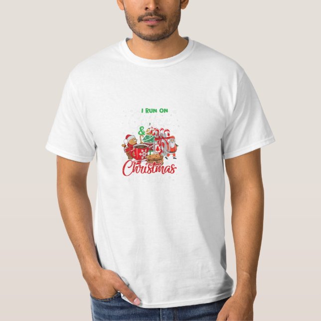 Springa om kaffe och jul t shirt (Framsida)