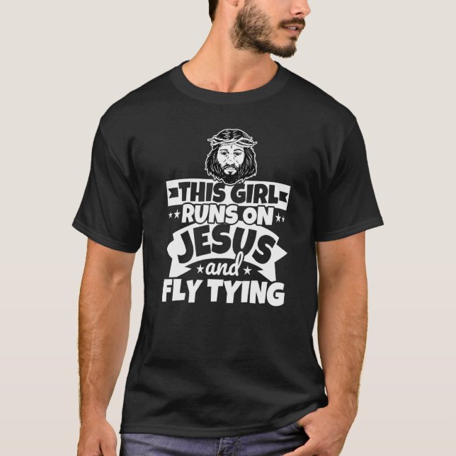 Springa på Jesus och Fly Tying på Jesus T Shirt (Framsida)