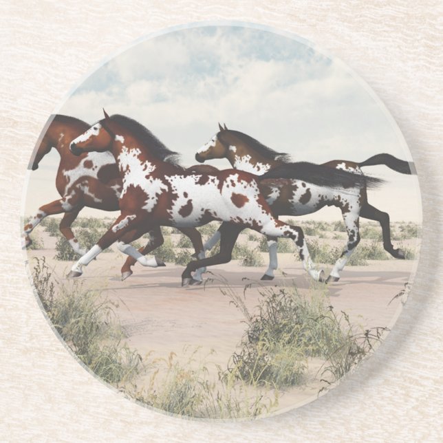 Springa som Vinden - Galloping Paint Horses Underlägg Sandsten (Framsidan)