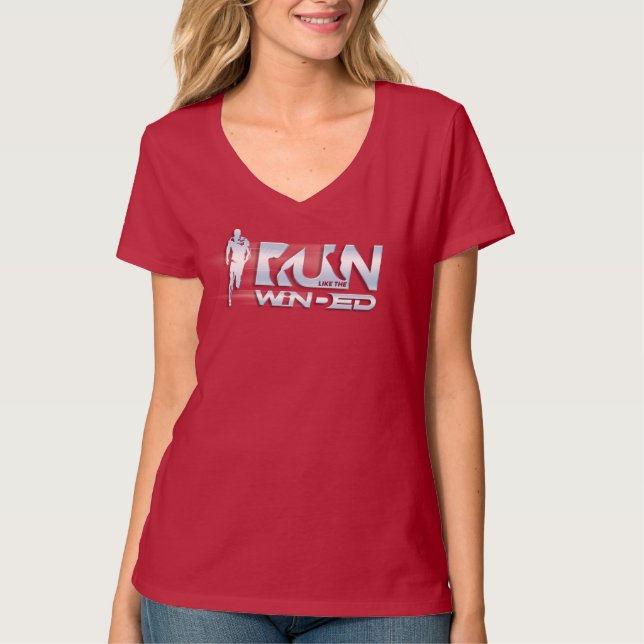 Springa som vinden | Kvinnor i V-Nacke T Shirt (Framsida)