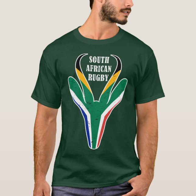 Springbok Ansikte South Afrika Flagga T Shirt (Framsida)