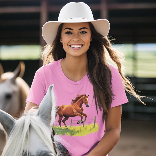 Springender Gaul am Weidezaun - Pferde Design T Shirt (Skapare uppladdad)