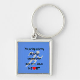 Springer för idrottsmotivation citerar ljusblått fyrkantig silverfärgad nyckelring