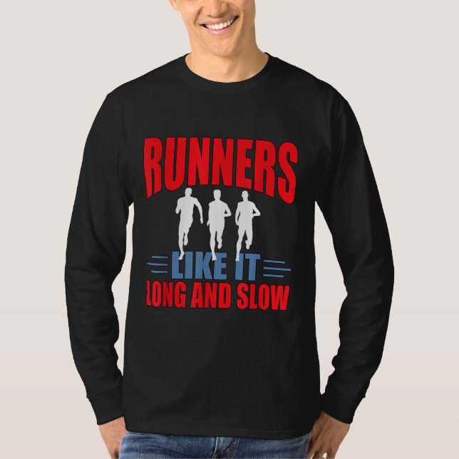 Springer som det långa och långsamma Avstånd Runni T Shirt (Framsida)