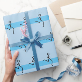 Springer som kör Papper omslagning av blå Mönster Presentpapper