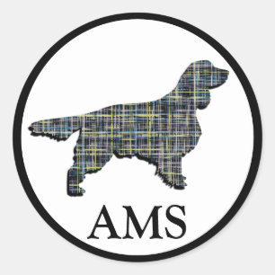 Springer Spain Cute Pet Hund Silhouette Y&B Grid Runt Klistermärke
