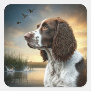 Springer Spain Hund By a Anka Pond Fyrkantigt Klistermärke